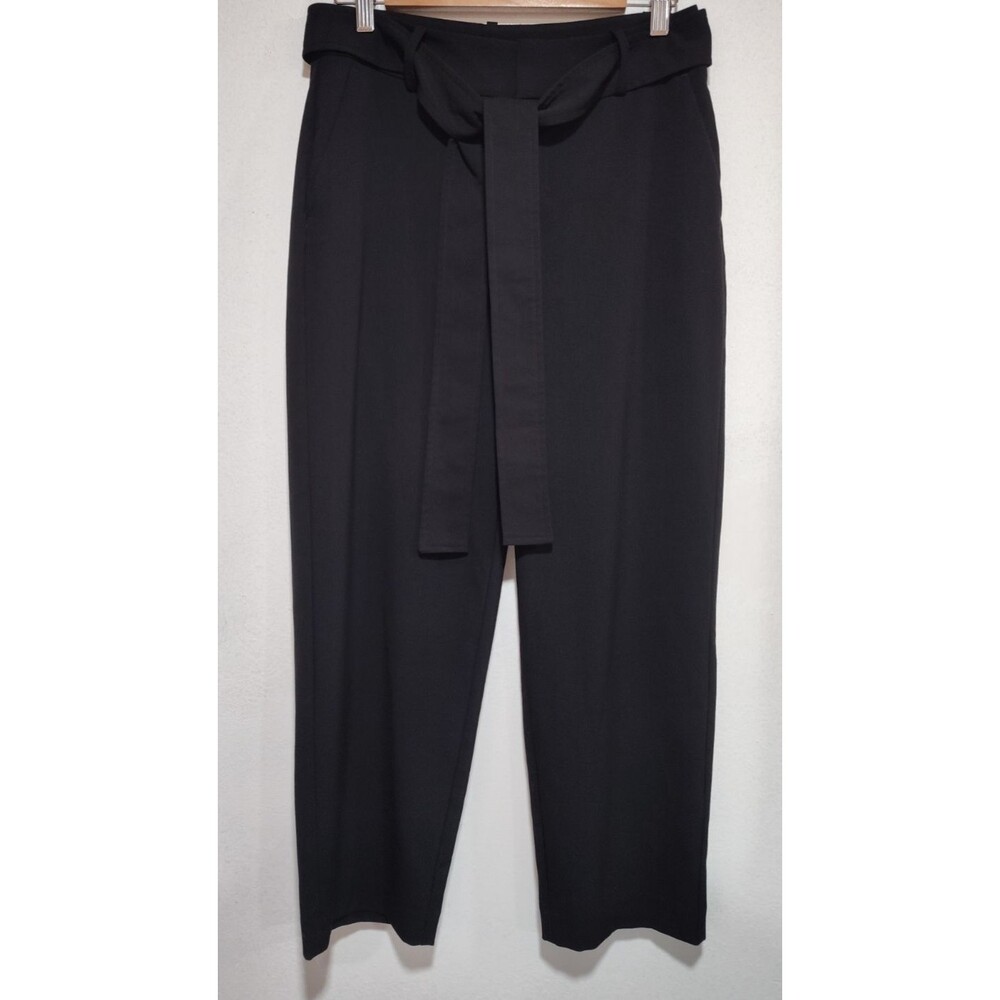 A.New Day Stretch Women's Black Business Dress Belted Pants Size 2 Pockets